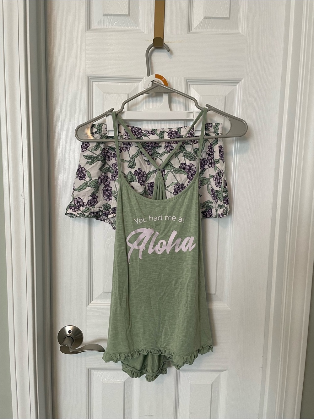 Adore Me "You had me at Aloha" tank top and floral shorts pajama set